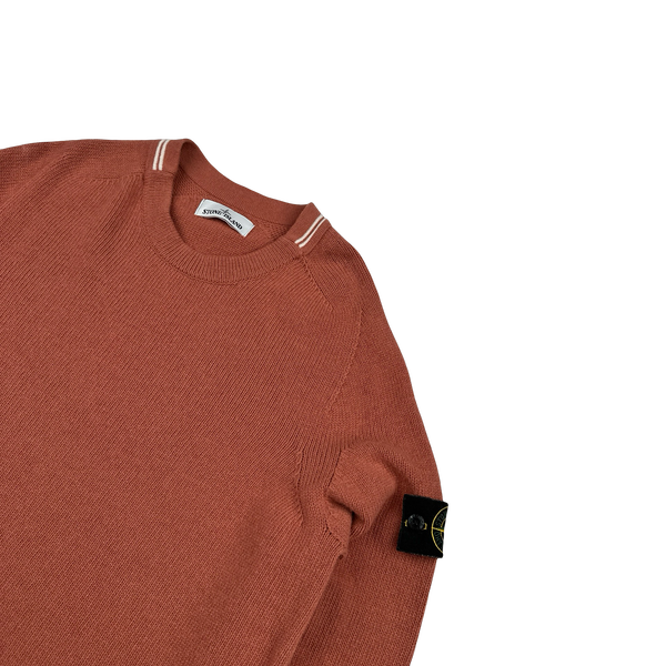 Stone Island 2020 Salmon Orange Lambs Wool Crewneck Knitted Jumper - Medium