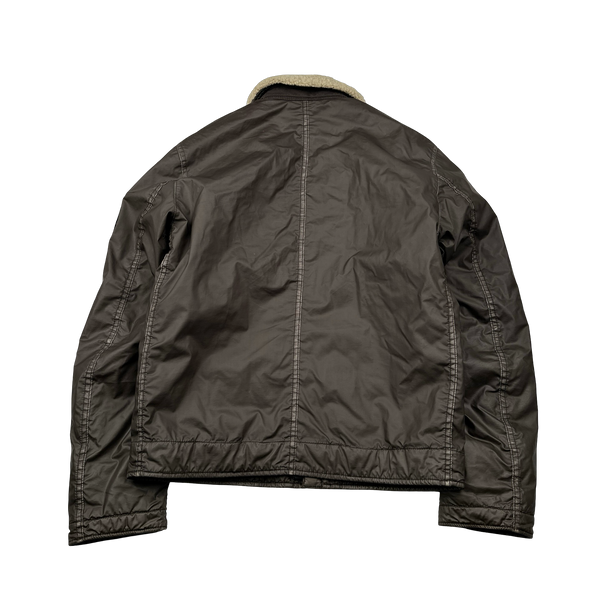 Stone Island 2015 Dark Green Mussola Gommata Sherling Flight Jacket - Medium