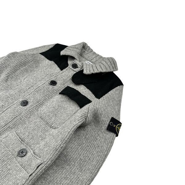 Stone Island 2011 Heavyweight Wool Grey Panelled Buttoned Knit - Large