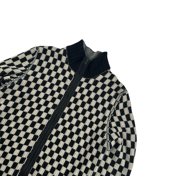 Stone Island 2010 Chequered Reversible Wool Knit Sample Zip Up Jumper VERY RARE - Large