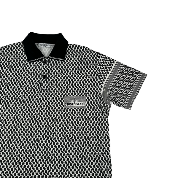 Stone Island 2008 Patterned Cotton Collared Neck Spellout Polo - XXL