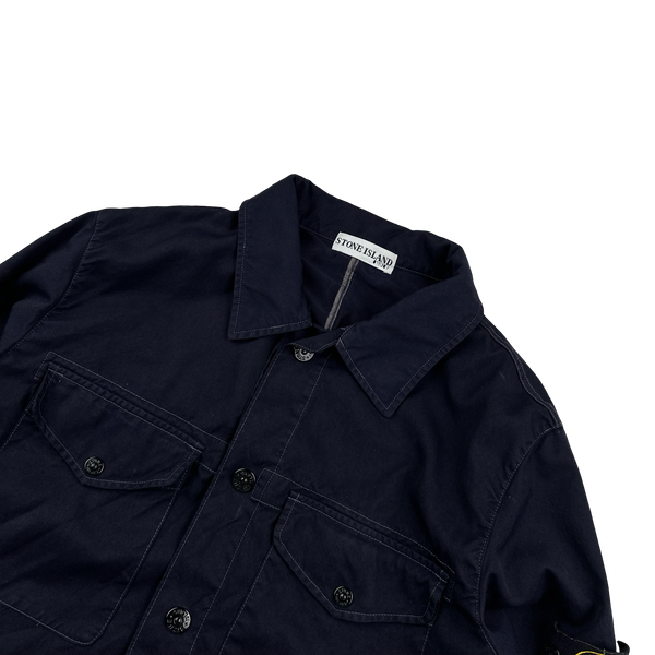 Stone Island 2003 Navy Contrast Stich Poly Overshirt - Medium