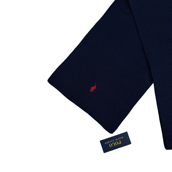 Ralph Lauren Navy Wool Polo Embroidered Scarf