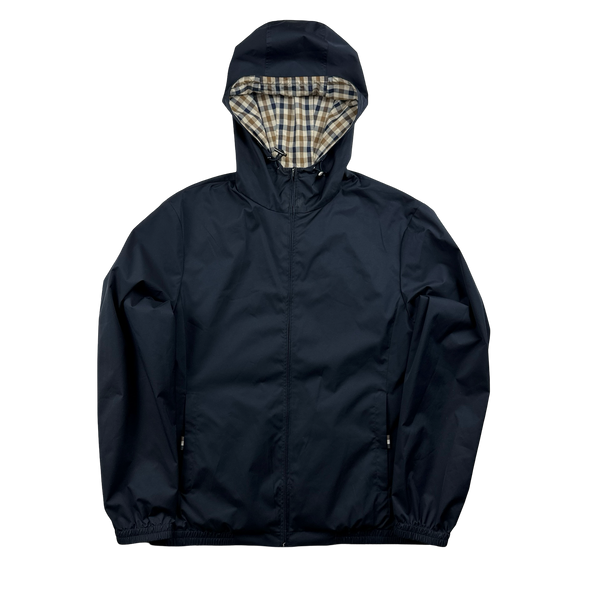 Aquascutum Checked Cotton Reversible Navy Hooded Jacket Medium