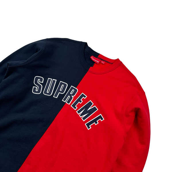 Supreme Red/Navy Spellout Split Thick Cotton Pre-Shrunk Jumper - Large