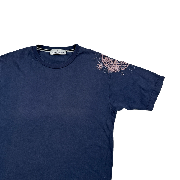 Stone Island 2017 Navy Arm Compass Graphic Logo T Shirt - Medium