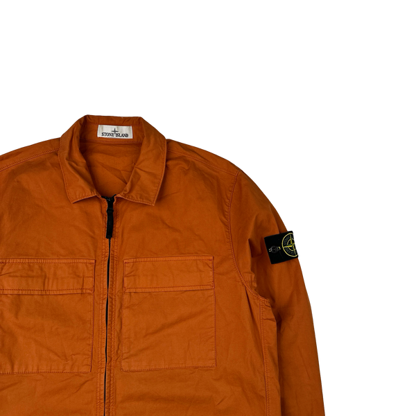 Stone Island 2023 Orange Supima Cotton Twill Zipped Overshirt - Large