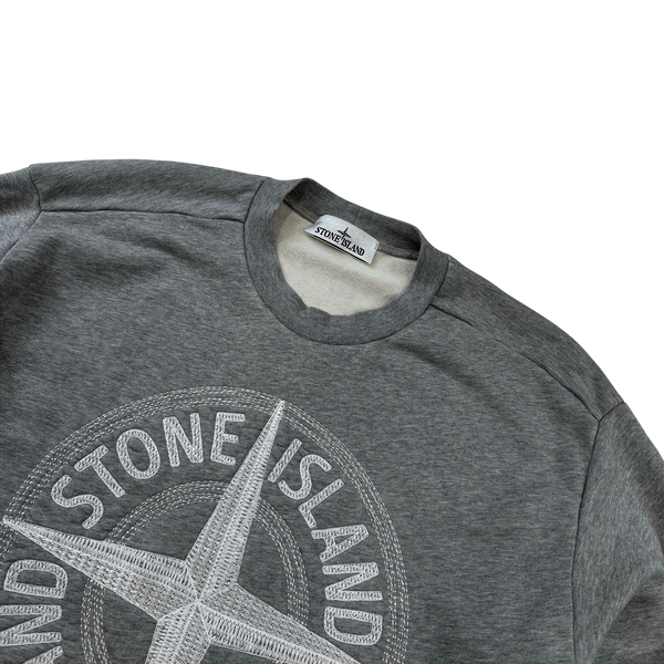 Stone Island 2023 Grey Embroidered Compass Jumper - Medium