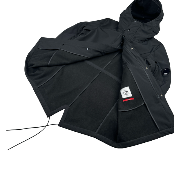 CP Company Black Fleece Lined Long Soft Shell Lens View Jacket - XL