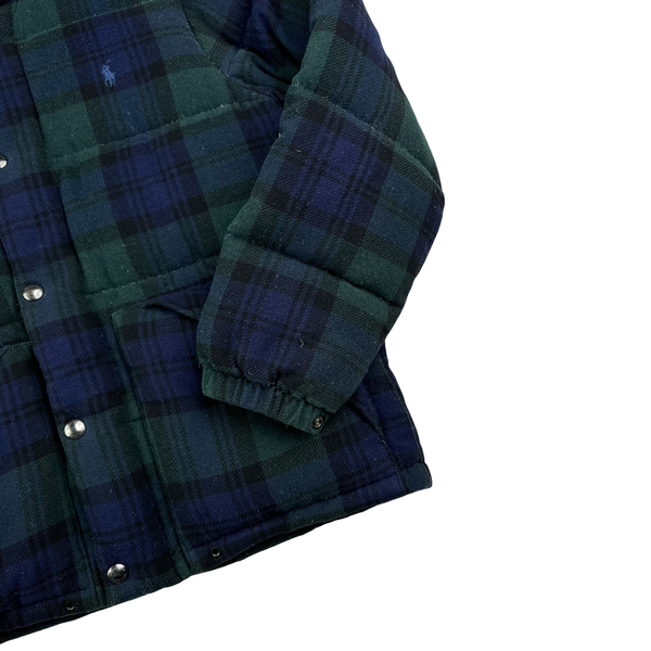 Ralph Lauren Green Nova Check Down Filled Hooded Puffer Jacket - Small