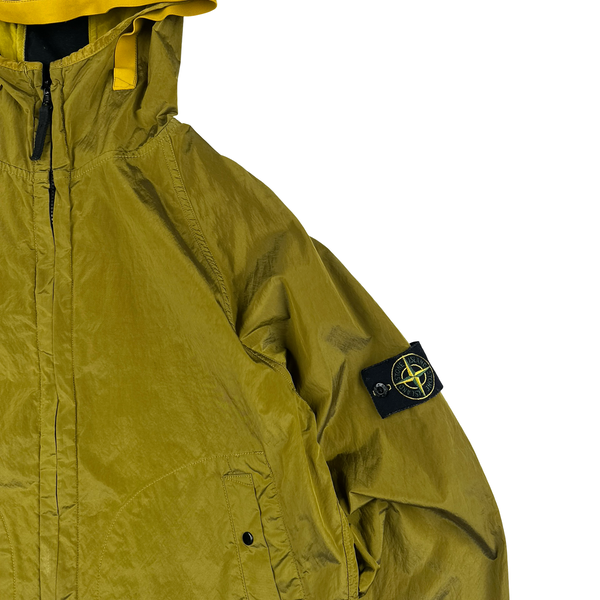 Stone Island 2004 Spellout Yellow Nylon Metal Velvet Lined Jacket - Medium