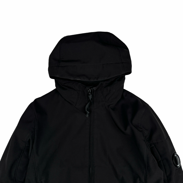 CP Company Black Soft Shell Lens View Hooded Zipped Jacket - Medium