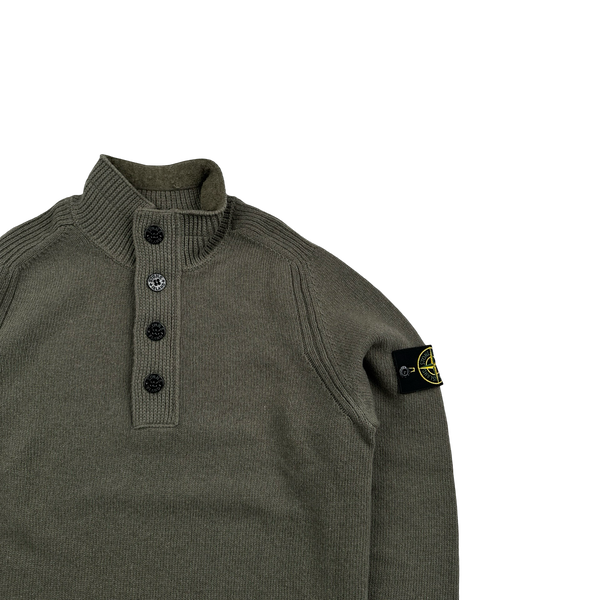 Stone Island 2018 Khaki Lambswool Quarter Zip Pullover - Small