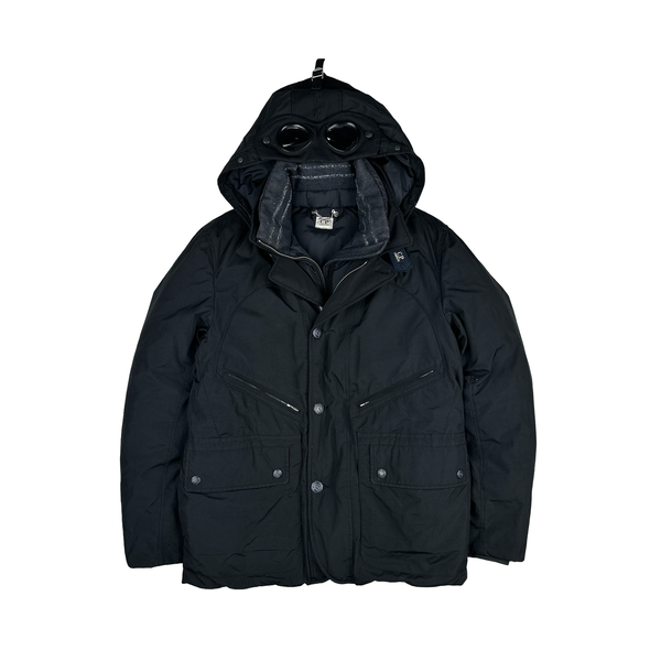 CP Company Down Filled Quilted Lined Black Goggle Puffer Jacket - Large
