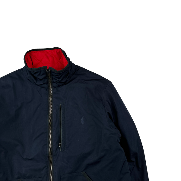 Ralph Lauren Red/Navy Quilted Reversible Collared Spellout Embroidered Jacket - Medium