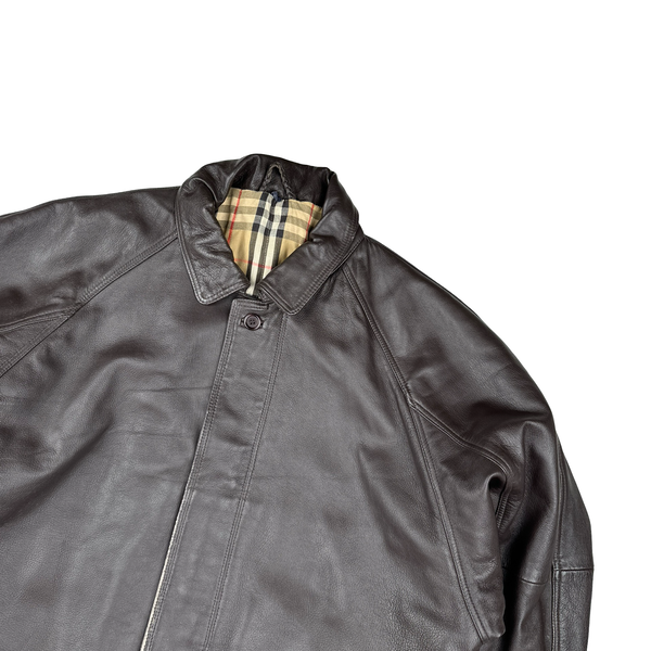 Burberry Leather Nova Check Lined Collared Duffle Coat - 3XL