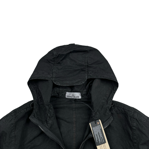 Stone Island 2024 Black Brushed Cotton Hooded Overshirt - Small