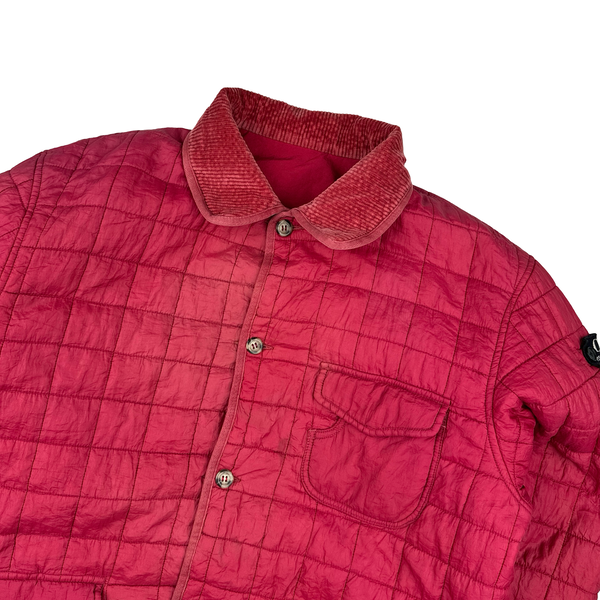 CP Company Vintage 1994 Pink Buttoned Reversable Spellout Badge Quilted Jacket - Large