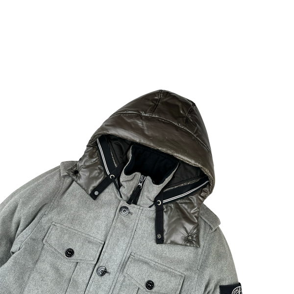 Stone Island 2014 Grey Ice Wool Blend Down Field Jacket - Small