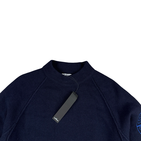 Stone Island 2019 Navy Wool Embroidered Arm Compass Crewneck Knit - XL