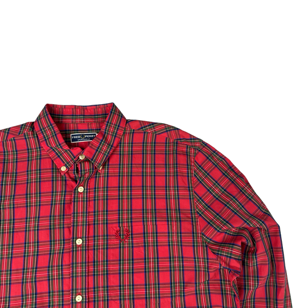 Fred Perry Red Tartan Buttoned Shirt - Large