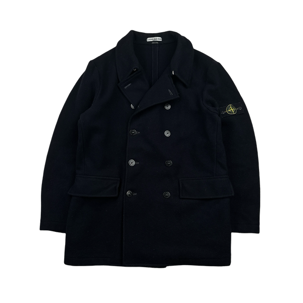 Stone Island Navy Vintage Wool Double Breasted Pea Coat - XL