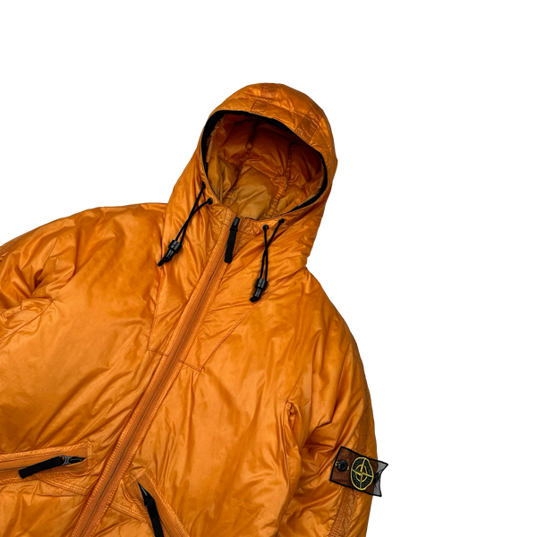 Stone Island 2007 Orange Mesh Badge Down Puffer Jacket - Small