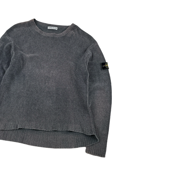 Stone Island 1993 Grey Knitted Chenille Green Edge Crewneck Pullover - Medium