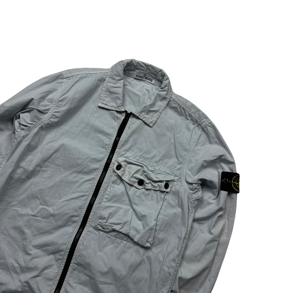 Stone Island 2021 Baby Blue Cotton Overshirt - Small