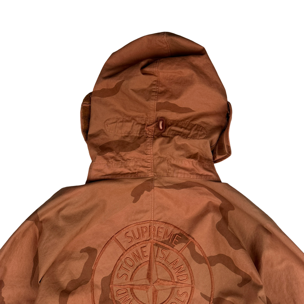 Stone Island Supreme 2019 Orange Brushed Cotton Camo Riot Mask Jacket - Medium