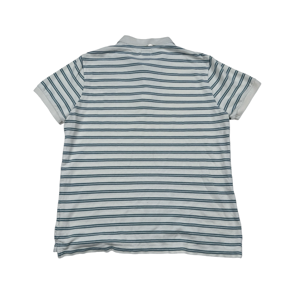 CP Company 2010 Blue Striped Spellout Cotton Short Sleeve Polo - Large