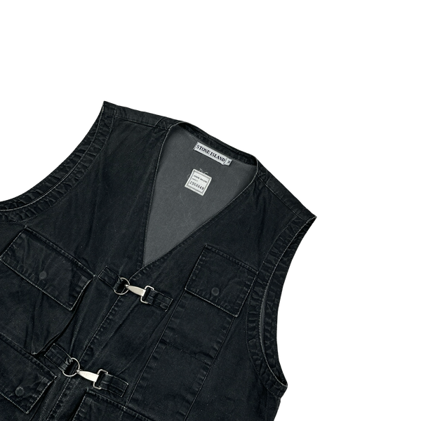 Stone Island 80s Vintage Blue Reflective Spellout Denim Vest - Medium