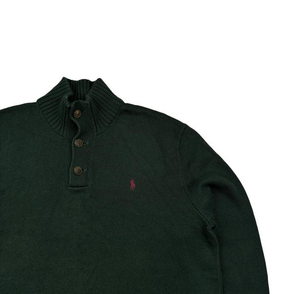 Ralph Lauren Dark Green Knit Quarter Button Jumper - XL