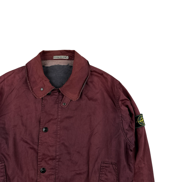 Stone Island 1990s Vintage Burgundy Raso Gommato Jacket - XL