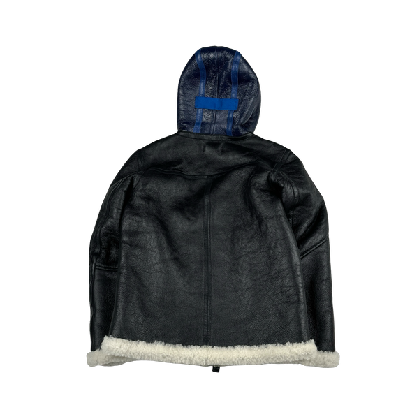 Stone Island 2021 Black Leather Shearling Special Process Jacket - Age 10