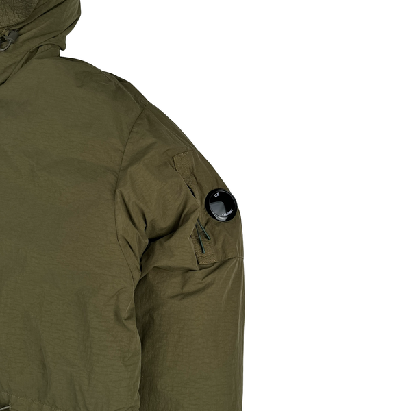 CP Company Khaki Flatt Nylon Extractable Down Filled Lens Viewer Long Puffer Jacket - XL