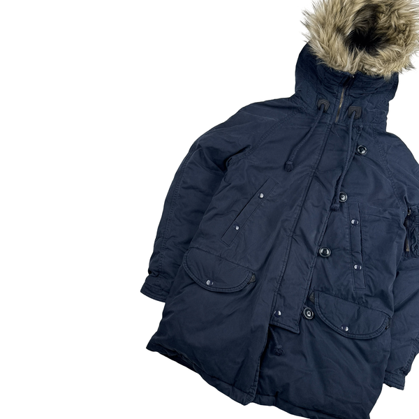 Ralph Lauren Arctic Navy Down Filled Fur Hood Trim Parka Jacket - Small