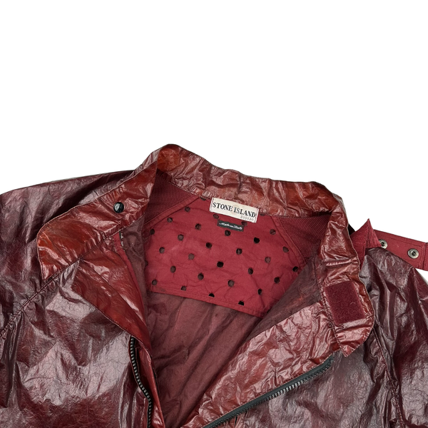 Stone Island 2001 Dark Red Micro Felt Transparent Laminated Web Jacket - Medium
