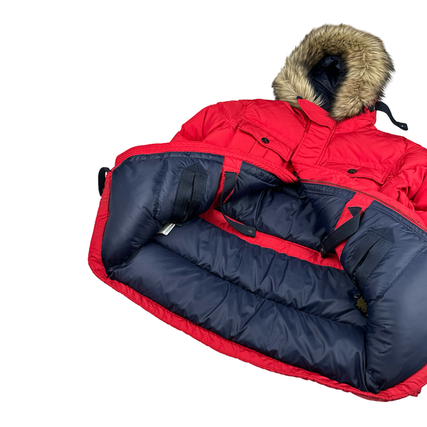 Ralph Lauren Red Down Filled Fur Hood Trim Puffer Jacket - Small