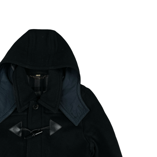 Burberry Navy Wool Duffle Hooded Jacket - Small