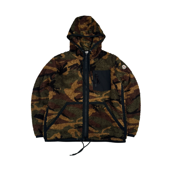 Moncler Teddy Fleece Camo Zipped Hooded Jumper - Large