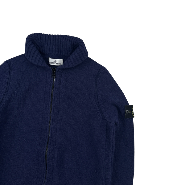 Stone Island 2016 Blue Zipped Knitted Wool Collared Jumper - Small