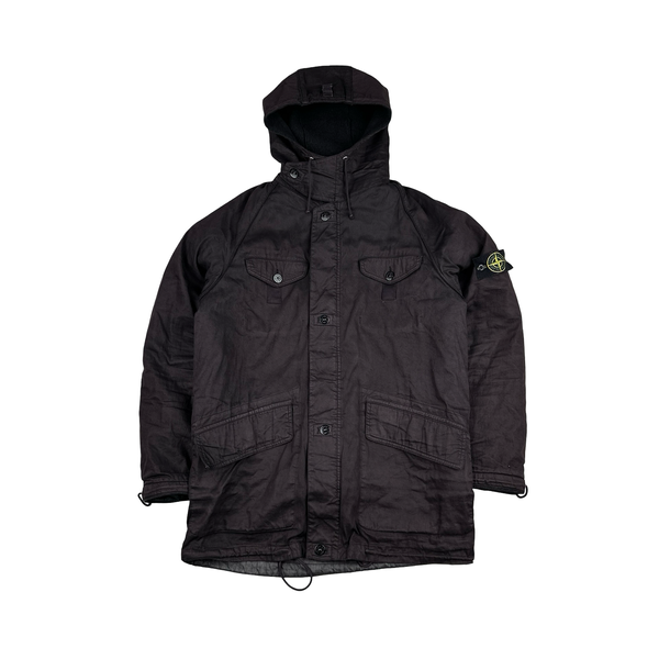Stone Island 2005 Charcoal Vintage Lino Flax Dutch Rope Parka Jacket - Large