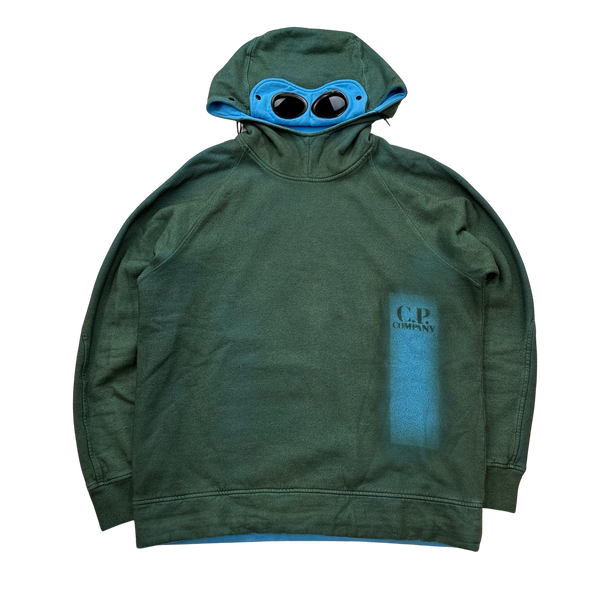 CP Company Blue Cotton Sprayed Spellout Goggle Hoodie - Large