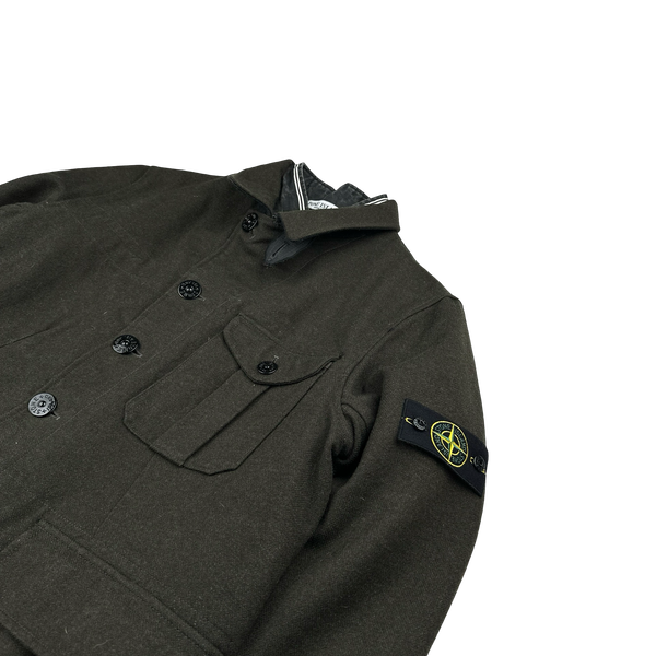 Stone Island 2008 Dark Green Wool Lined Dutch Rope Duffle Jacket - XL