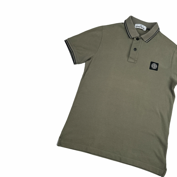 Stone Island Khaki Black Piping Short Sleeve Polo Shirt - Small