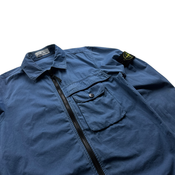 Stone Island 2020 Blue Cotton Zipped Overshirt - Small