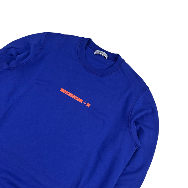 Stone Island 2022 Blue Cotton Spellout Crewneck Sweatshirt - XL