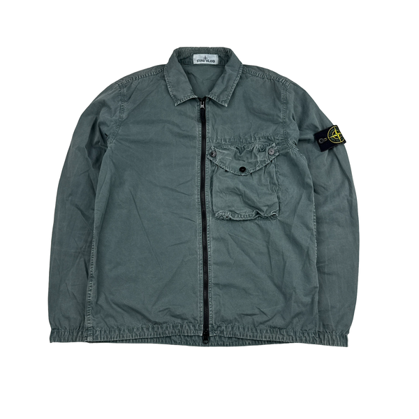 Stone Island 2021 Green Cotton Zipped Overshirt - Medium