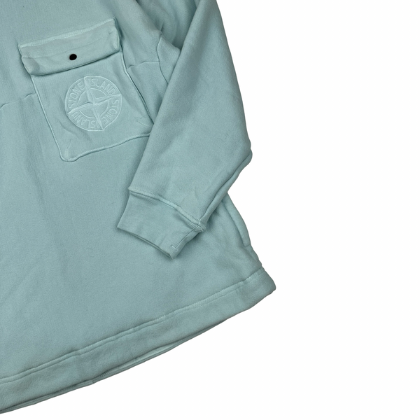 Stone Island 2022 Baby Blue Cotton Spellout Pullover SAMPLE Hoodie - Large